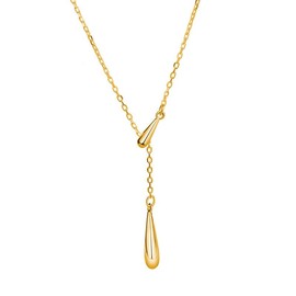 mellowact Long Necklace, Hypoallergenic, Silver, Coating, Gold, Lariat, Teardrop, Simple, brass and silver coated, No Gemstone