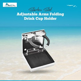 MARINE CITY Adjustable Folding Cup Holder, 304 Stainless Steel - Polished, 2-1/8 Inches to 3-3/8 Inches for Boat, Watercraft, RV (Small)