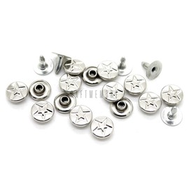 CRAFTMEMORE 3/8" Fancy Leather Rivets Round Rapid Rivet Studs for Bags Belts Bracelets Decoration (50 Pieces, Silver Star)
