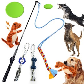LIODUX 5 Pcs Flirt Pole for Dogs Exercise Chase Tug of War, Durable Teaser Stick with Fleece Rope Lure for Outdoor Training, Stick Interactive Dog Toys for Small Medium Large Dogs (POLE-33 inch)