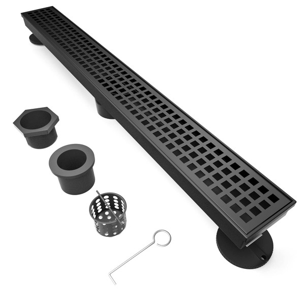 BARONAGE Professional 28 Inch Linear Drain Black Rectangle Shower Floor