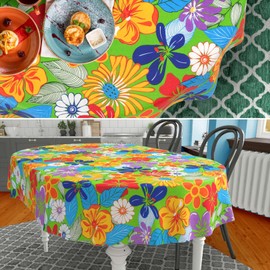 Fabric Tablecloth Washable Table Linen Tablecloth Cotton Polyester Colourful Flowers Oval 180 x 140 cm Indoor/Outdoor Tablecloth
