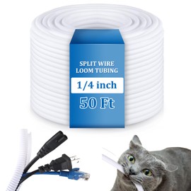 Kanayu Split Flame Retardant Wire Loom High Temperature Cable Conduit Split Cable Sleeves Loom Tubing Auto Wire Conduit for Industrial Electrical Automotive Marine(1/4''-50 ft,White)