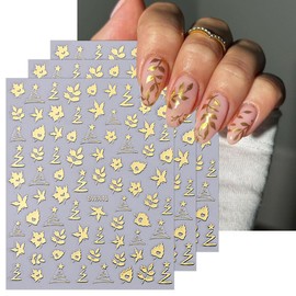 6 Sheets Autumn Nail Art Stickers Gold Silver Maple Leaves Nail Decals 3D Self-Adhesive Leaf Nail Design Stickers Bronzing Maple Leaf Flower Nail Stickers for Women Girls DIY Manicure Nail Decoration