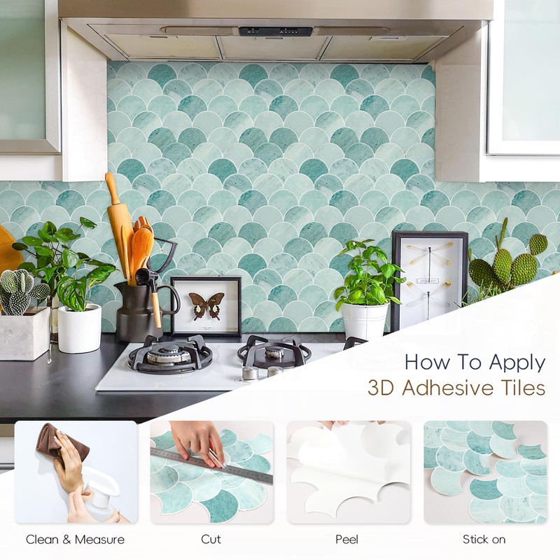 HOMEART Peel and Stick Backsplash Fish Scale Tile, Removable Renter