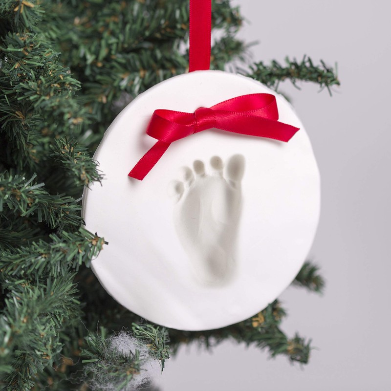 Round Baby's Print Christmas Ornament, White