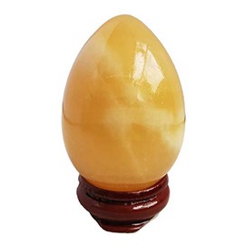 Yellow Jade Egg-Shape Meditation Chakra and Home Decor Balancing Gemstone and Crystals Figurines Kit,1.96"x 1.37"Reiki Healers and Yoga Practioner,with Wooden Stand