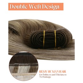 Sunny Hair Weft Hair Extensions Human Hair Sew in Hair Extensions Human Hair Straight Hair Extensions for Women Real Human Hair 16inchCool Brown Balayage Light Brown with Blonde