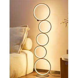 NUÜR 43.3" Modern Floor Lamp, LED Floor Lamp for Living Room, Dimmable, Circle Standing Lamp, Energy-Saving, Unique Lamp for Bedroom, Office, Home
