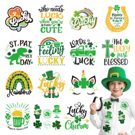 Whaline 14 Sheet St. Patrick's Day Heat Transfer Vinyl Stickers Shamrock Luck Clover Hat Pattern Iron on Vinyl HTV Patches Irish Green Iron on Transfers Stickers for Fabric T-Shirt Hat Bag DIY Craft