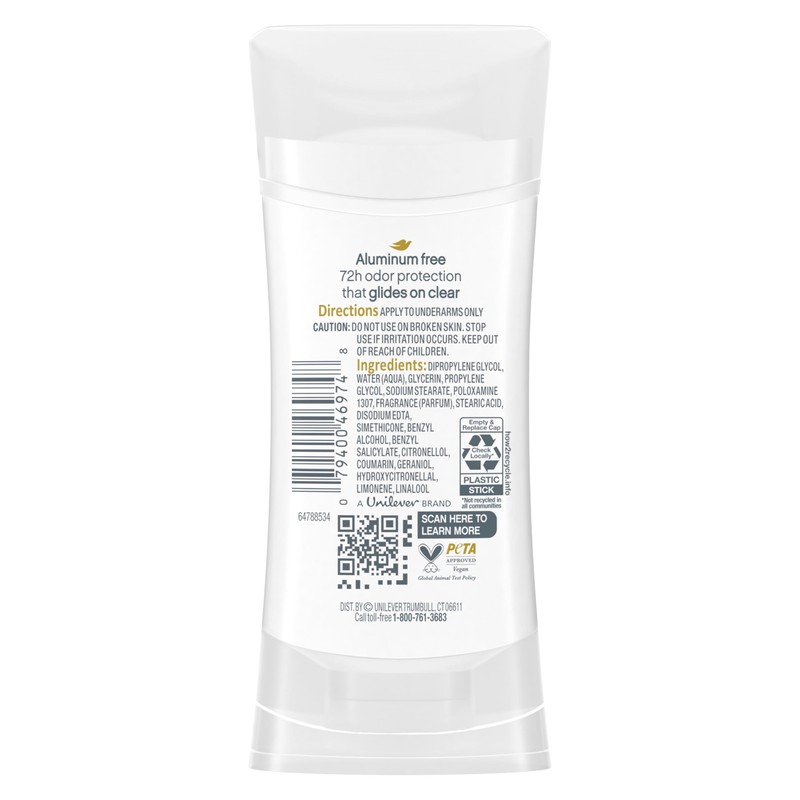 Dove 0% Aluminum Deodorant Stick Non irritating for Underarm Care