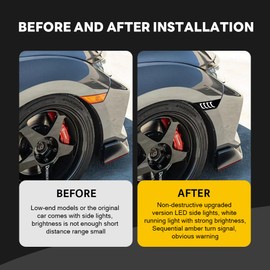 letsdate Side Marker Lights Fit For Civic 10th Gen Sedan Hatchback Coupe 2016-2021 w/White DRL w/Amber Sequential Turn Signal, Black