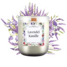 BOHORIA® Kerze im Glas Aromatherapie – Knisternder Holzdocht - Enthält natürliche Öle – Duftkerze (Lavendel Kamille)