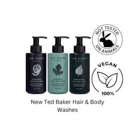 Men's 2-in-1 Invigorating Hair and Body Wash Pump Bottle Patchouli and Black Amber x 250ml Bundle with Rainbow Gifts Soft Sponge