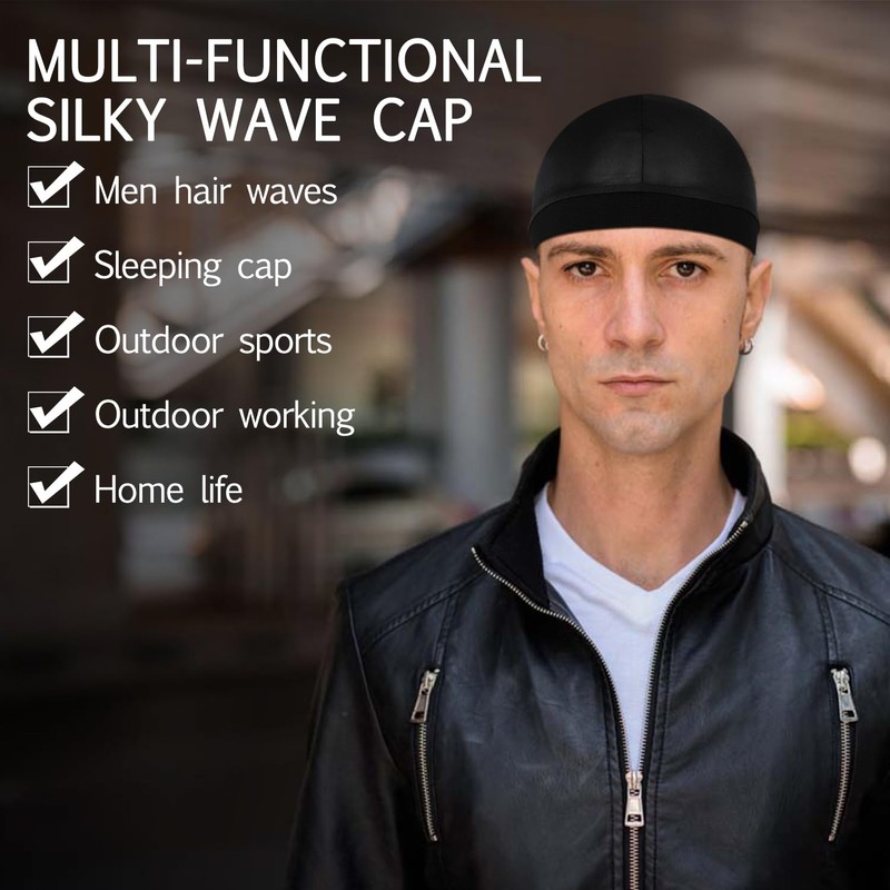 4Pcs Wave Cap for Men Silky Durags Elastic Band Wave