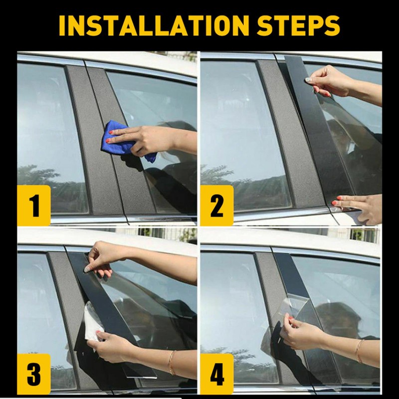 6Pcs B Pillar Posts Trim Glossy Black Firm Paste Exterior