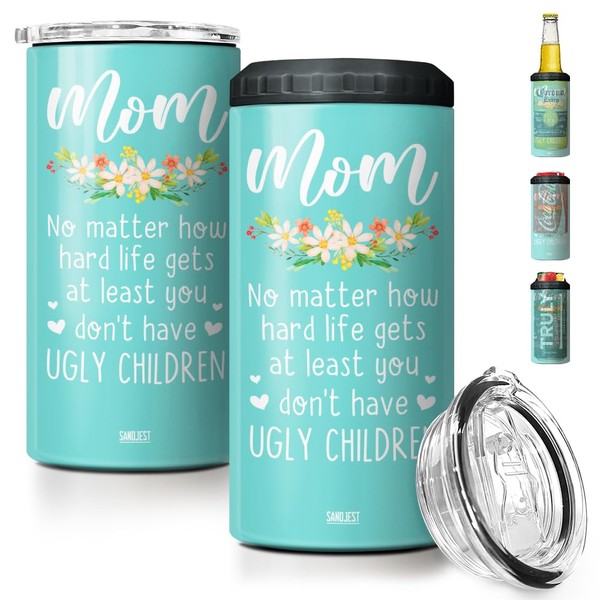 SANDJEST 4-in-1 Mom Tumbler Ugly Children 12 oz Can Holder Gift for Mom from Son Daughter - Insulated Tumbler Cup Travel Mug Coozie Gifts For Moms Gifts for Mothers on Birthday Mother's Day Christmas