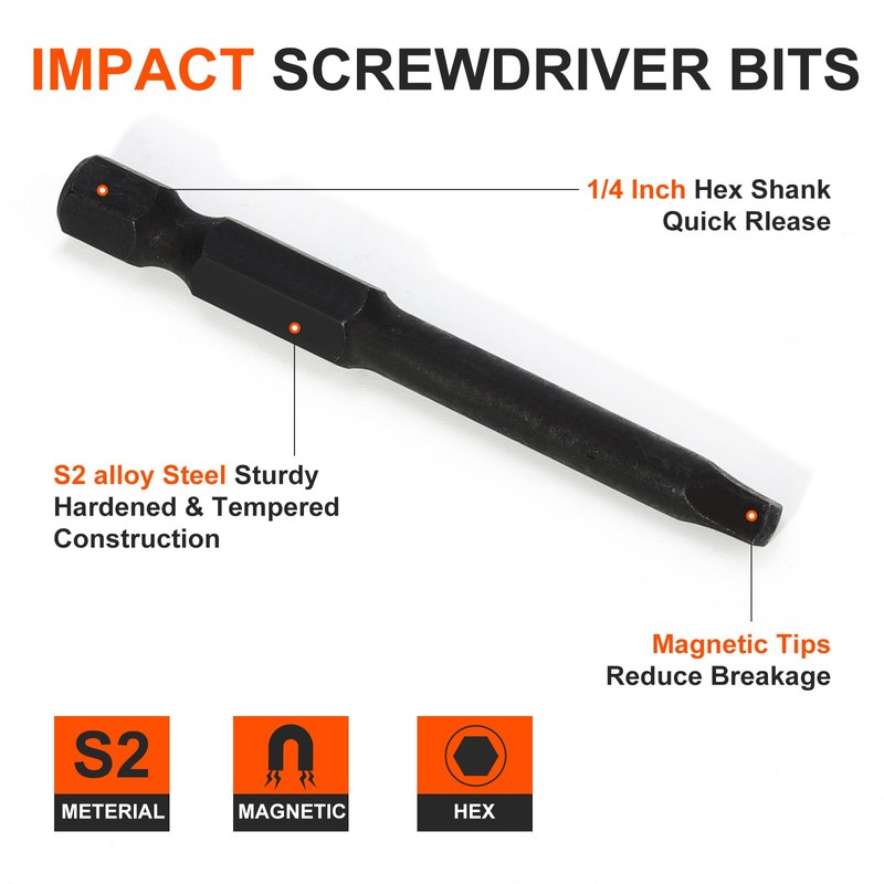 COMOWARE 10pcs Square Bit Set (SQ0-SQ4), S2 Steel 1/4" Hex