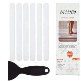 24 Pcs Cinta Antideslizantes para Baño,Pegatinas Antideslizantes para Bañera Y Escalera, Transparentes Y Autoadhesivas,Muy Adecuadas para Cocina Y Baño,con Espátula (Blanco)