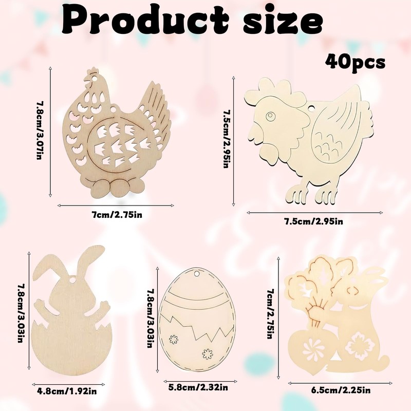 KSVFTB 40 Pcs Easter Crafts for Kids, Wooden Eggs, Wooden