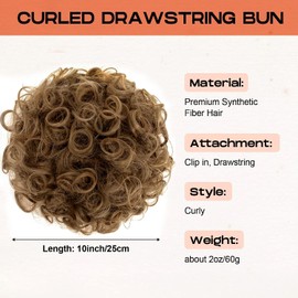 PORSMEER Hair Extensions Hairpiece Bun Hair Bun with Elastic Drawstring Short Curls Wave Ponytail Hairpiece Like Real Hair Updo Hair Extension Braid for Women (Dark Golden Brown)
