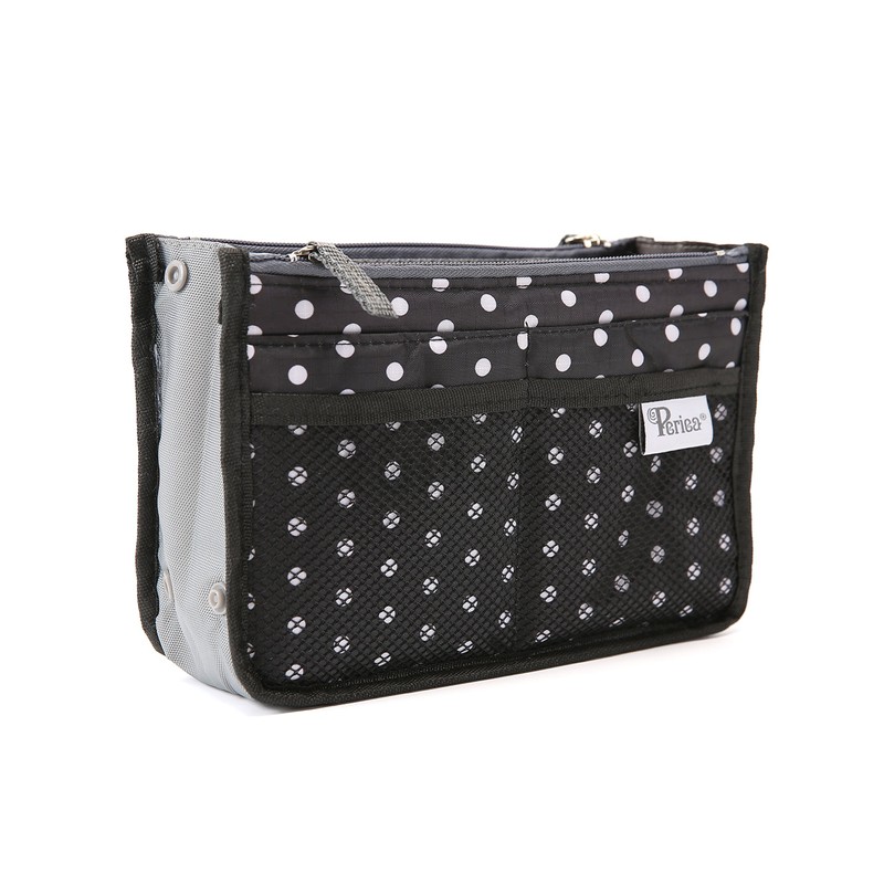 Periea Chelsy Handbag Organiser Insert (Black with White Polka-dots, Small)
