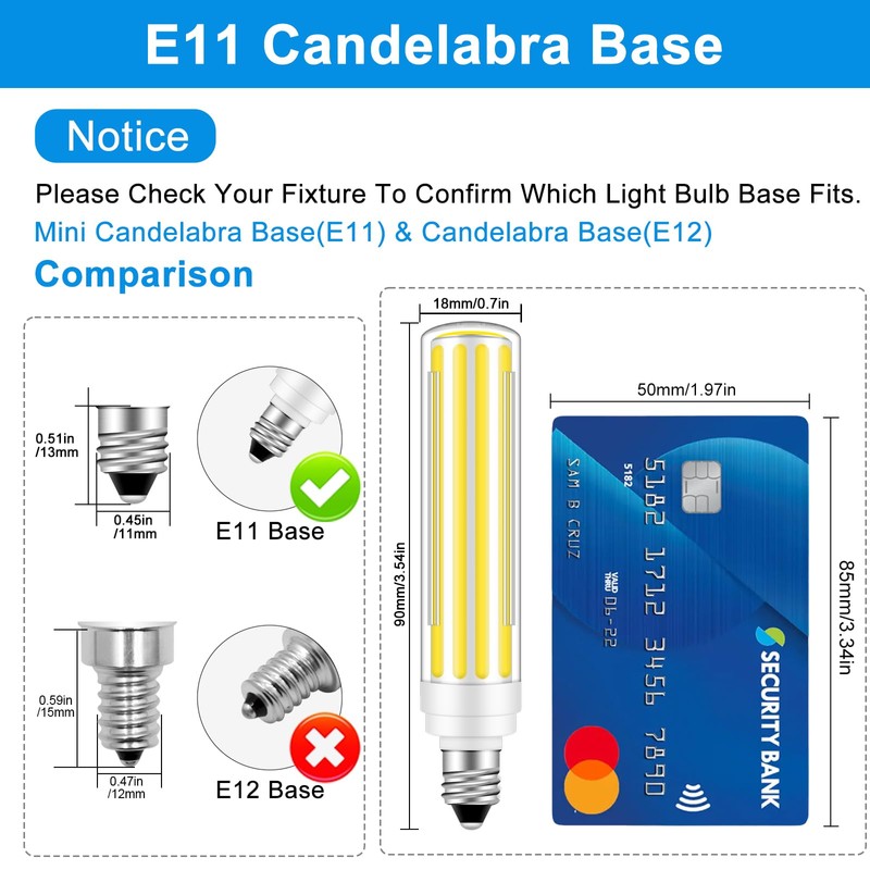BROLSKUN E11 Led Bulb 10W Equivalent JDE11 120V Mini Candelabra