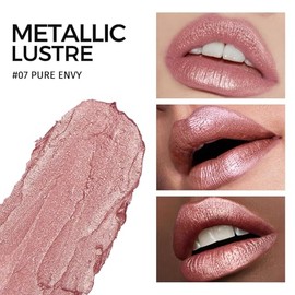 Anglicolor Glitter Lipstick Nude Pink Metallic Shiny Glossy, Shimmer Lipstick Pink Silky Velvet Long-Lasting Moisturising Vegan Lip Gloss Women Girls Makeup (07 Pure Envy, 4 g)