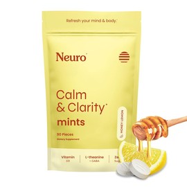 Neuro Calm Mints with L-theanine, Vitamin D3 & GABA - Sugar-Free Calm & Clarity Mints for Relaxation and Focus - Honey Lemon Flavor:_Bulk Pack (90 Pieces)