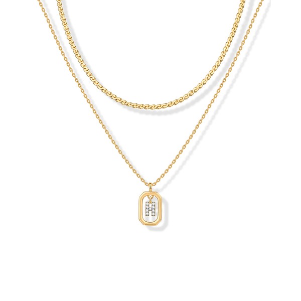 PAVOI 14K Gold Plated Cubic Zirconia Letter Pendant Layered Necklace