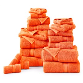 Lane Linen 100% Cotton Luxury Bath Towel Set - 18 Pieces - Zero Twist, Super Soft & Highly Absorbent - 6 Bath, 6 Washcloths, 6 Hand Towels for Bathroom - Minimal Lint & Fading, Pre Shrunk - Tiger Lily
