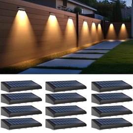 Solar Fence Lights Outdoor Waterproof IP65, 12 Pack Fence Lights Solar Powered 60 Lumens Auto On/Off Step Wall Lights Outside Decorations for Yard, Porch, Patio, Stairs, Pool, Deck, Garden- Warm Light
