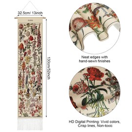 Tegeme Tegeme Vintage Tapestry 52 x 13 Inch, Long Vertical Wall Hanging Reference Illustrative Botanical Tassel Tapestry for Bedroom Living Room Home Decoration(Flower)