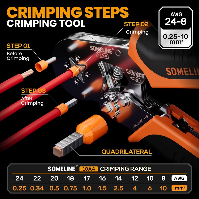 SOMELINE Ferrule Crimping Tool, Ratchet Pliers for AWG24-8 with 23