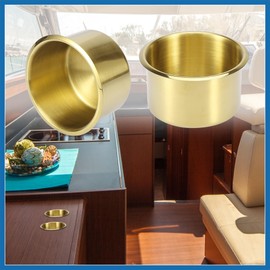 A ABSOPRO 2pcs Stainless Steel Cup Drink Holder Insert Gold Tone for Boats RVs Item Replacement