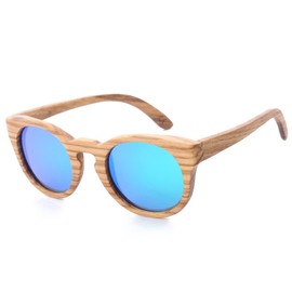 Mini Tree Sunglasses Wooden Men's Polarised Mirrored Handmade Cat.3 Floating Retro Round Sun Glasses for Women UV400 Protection, Wooden Frame Green Lens