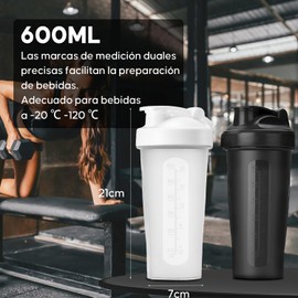2pcs Vaso Shaker para Proteina de 20 Onzas, Vaso para Proteina con Mezclador, Botella para Proteina con Tapas de Rosca a Prueba de Fugas, Protein Shaker Bottle sin BPA Y Aptas para Lavavajillas.