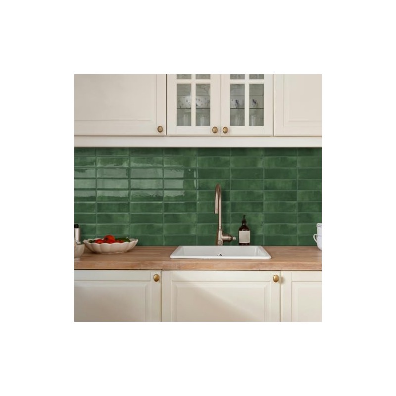 DEWOO Peel and Stick Subway Backsplash Green Kitchen Bathroom Rectangle