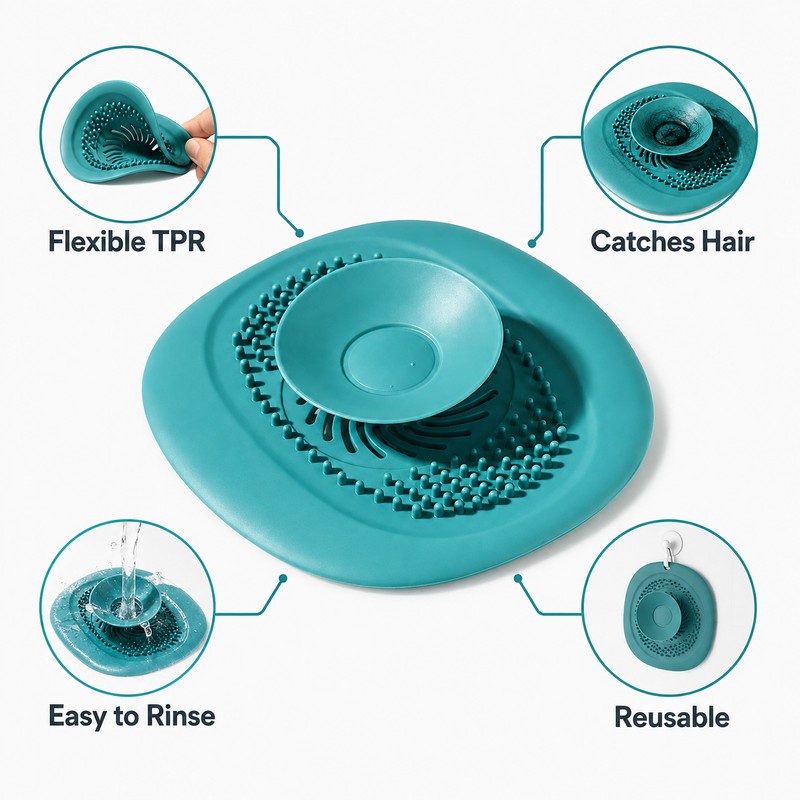 Anti-Blocking Drain Strainer for Bathroom & Kitchen - Flexible TPR