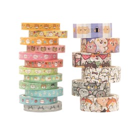 18 Rolls Washi Tape Set Kawaii Animals Decorative Washi Tape Colourful Decorative Masking Tape Washi Masking Tape for DIY Crafts, Bullet Journals, Scrapbooking, Planner