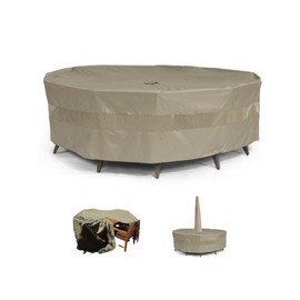 Formosa Covers | Premium Outdoor Patio Table Set Cover with hole for Umbrella | Round 96" Dia. X 31"H | Weatherguard Material | Taupe