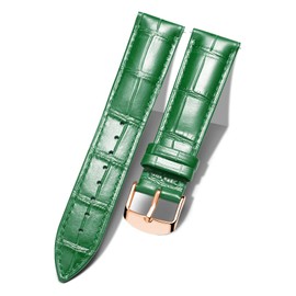 BINLUN Leather Watch Band Genuine Calfskin Replacement Watch Strap Quick Release Crocodile Pattern 10 Colors 13 Sizes for Men Women（Rose Gold Buckle, Green,19MM）