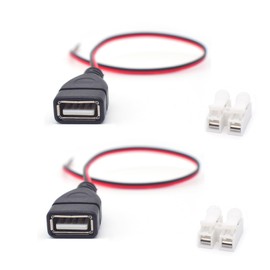 ELNONE 22AWG 0.3M/1FT USB 2.0 Female Pigtail Cable Extension Power Cable,2PCS 5V 3A 2 Pin USB Type A Female Repair Kit with 2-Position Spring Wire Connector for DIY USB Power Cable