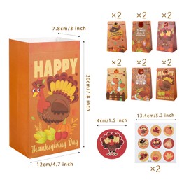 Naler 12PCS Thanksgiving Decorations Fall Wrapping Paper Bags with Stickers for Fall Party Favors