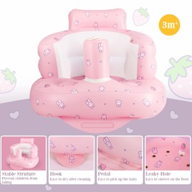 AirSwim Baby Inflatable Seat for Babies from 3 Months, Baby Support Seat, Summer Toddler Chair for Sitting, Baby Floor Seat with Built-in Air Pump, Strawberry