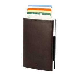 Ögon CL-Darkbrown Card Holder Cascade Wallet Aluminium and Italian Leather Dark Brown