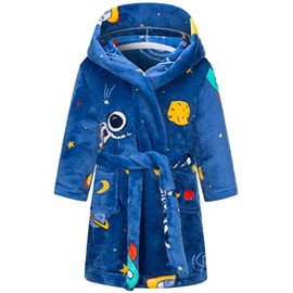 ECGK Boys Robe Kids Hooded Fleece Bathrobe Flannel Pajamas Soft Sleepwear 2-16 Years Blue Astronaut 6-8 Years