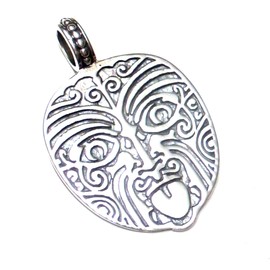 Silver Maori Face Pendant Engraved Sterling Silver Gift Jewellery Protection Symbol Unisex, Silver