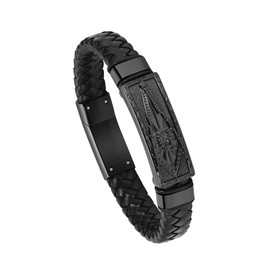 constantlife Cremation Bracelet for Ashes Braided Leather Wristband Memorial Cuff Bangle Masonic Compass Stainless Steel Urn Jewelry Keepsake Gift for Women Men (Black, 22.00)