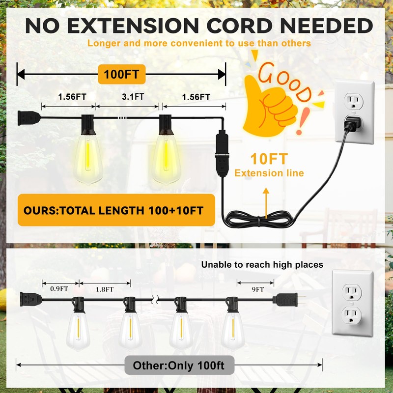 Oviviam 100+10FT LED Outdoor String Lights, Patio Deck Lights with